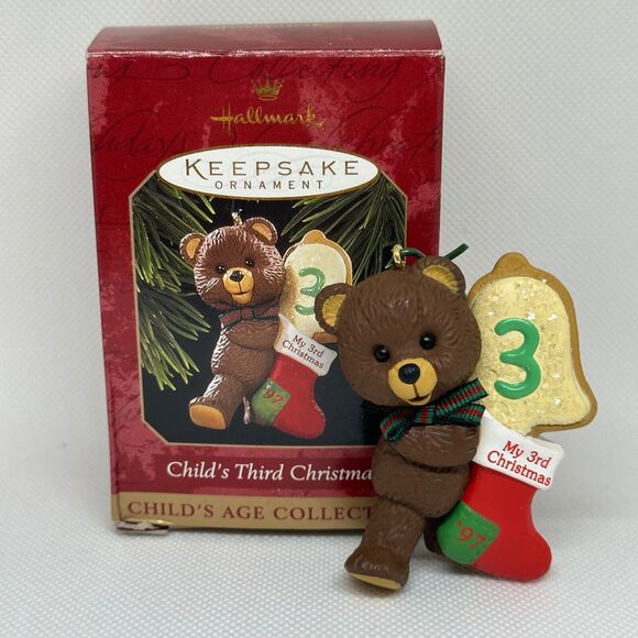 Hallmark 1998 "Child's Third Christmas" Bear Age Stocking Keepsake Ornament - Picture 1 of 5
